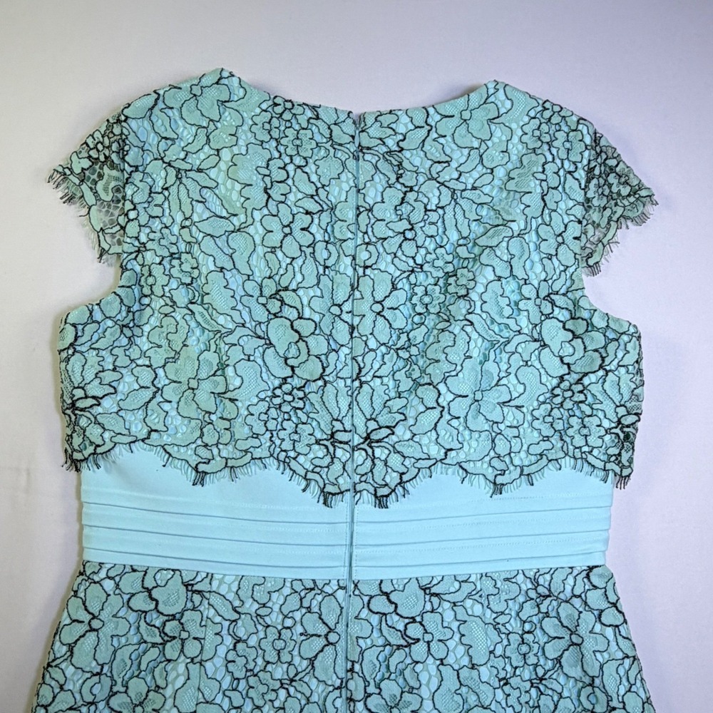 Antonio‎ Melani Mint Green Black Floral Lace Sheath Dress Cap Sleeve Size 10 - Picture 7 of 14
